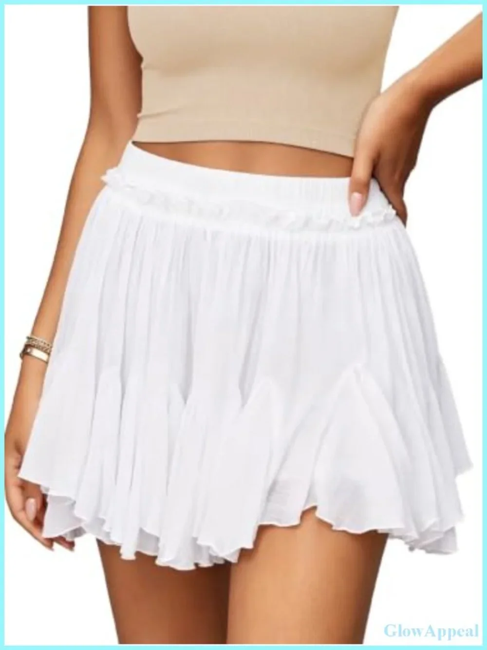 Women's Linen High Waist Pleated Skort with Pockets | Flowy Ruffle Boho Mini